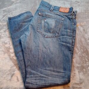 True Religion Jeans Rocco No Flap Skinny Size 44 x 33 Whiskered Medium Wash